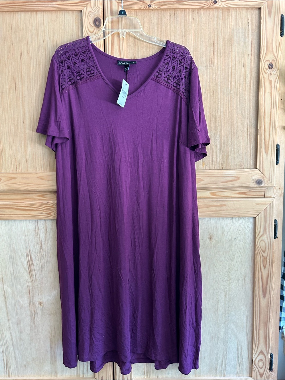 Lane Bryant Plum V-Neck Lace Shoulder Swing Dress Sz 26/28 $59.95